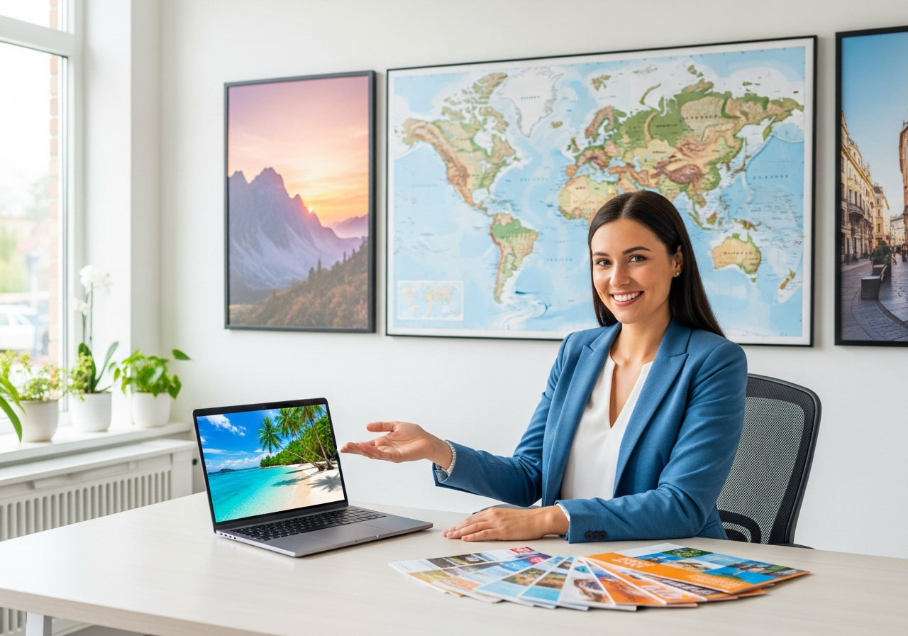 Reisebüro-Beratung mit Weltkarte